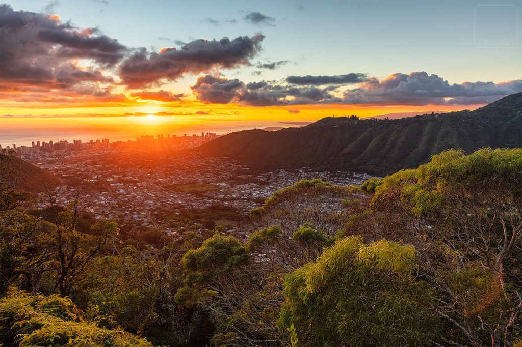 Mount Olympus Sunset over Honolulu Hawaii